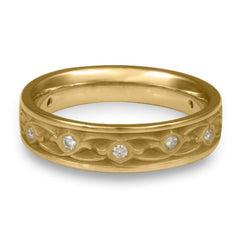 Narrow Water Lilies Wedding Ring With Diamonds in 14K Yellow Gold