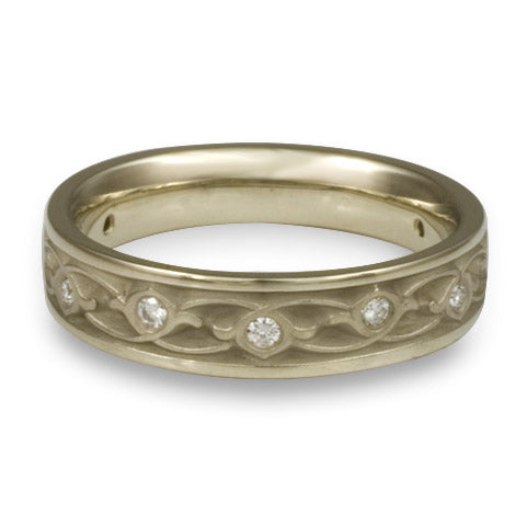 Narrow Water Lilies Wedding Ring With Diamonds in 18K White Gold