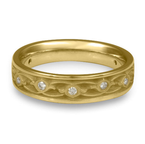 Narrow Water Lilies Wedding Ring With Diamonds in 18K Yellow Gold