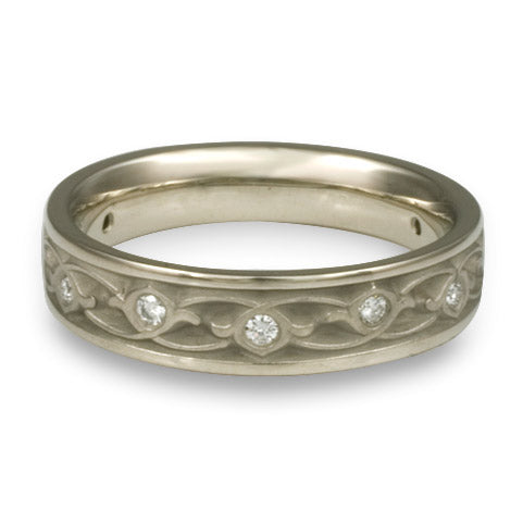 Narrow Water Lilies Wedding Ring With Diamonds in Palladium