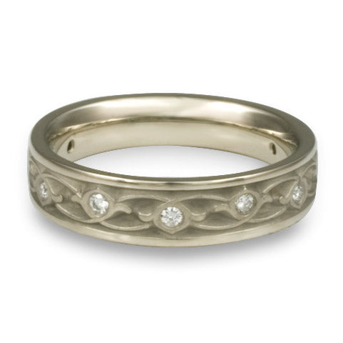 Narrow Water Lilies Wedding Ring With Diamonds in Platinum