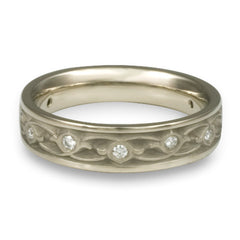Narrow Water Lilies Wedding Ring With Diamonds in Platinum