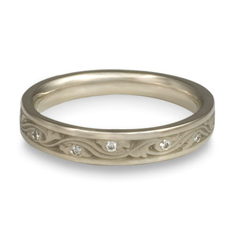 Extra Narrow Wind and Waves With Diamonds Wedding Band in 14K White Gold