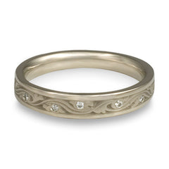 Extra Narrow Wind and Waves With Diamonds Wedding Band in 14K White Gold