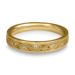 Extra Narrow Wind and Waves With Diamonds Wedding Band in 14K Yellow Gold