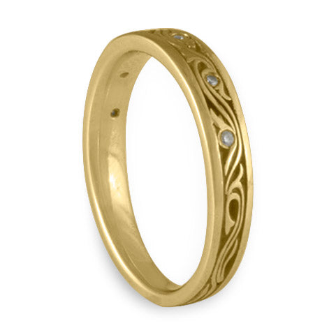 Extra Narrow Wind and Waves With Diamonds Wedding Band in 18K Yellow Gold