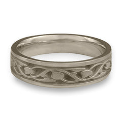 Narrow Tulips and Vines Wedding Ring in 14K White Gold