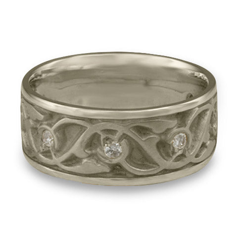 Wide Tulips and Vines Wedding Ring With Diamonds in 14K White Gold