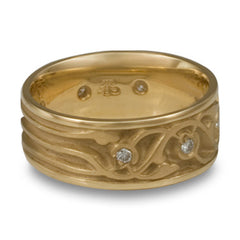 Wide Tulips and Vines Wedding Ring With Diamonds in 14K Yellow Gold