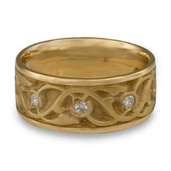 Wide Tulips and Vines Wedding Ring With Diamonds in 14K Yellow Gold