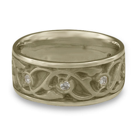 Wide Tulips and Vines Wedding Ring With Diamonds in 18K White Gold