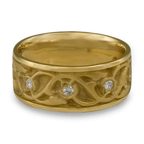 Wide Tulips and Vines Wedding Ring With Diamonds in 18K Yellow Gold