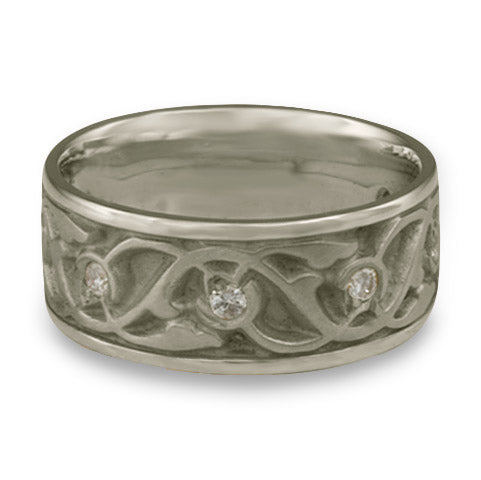 Wide Tulips and Vines with Diamonds Wedding Ring in Palladium