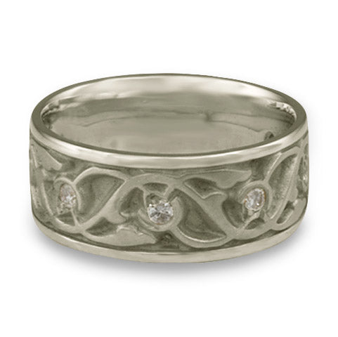 Wide Tulips and Vines Wedding Ring With Diamonds in Platinum