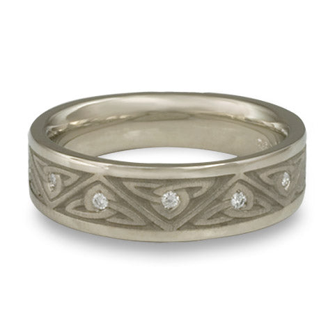 Narrow Trinity Knot With Diamonds Wedding Ring in 14K White Gold