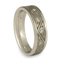 Narrow Trinity Knot With Diamonds Wedding Ring in 14K White Gold