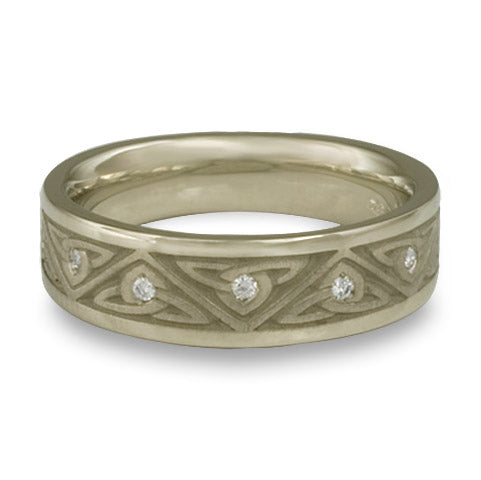 Narrow Trinity Knot With Diamonds Wedding Ring in 18K White Gold