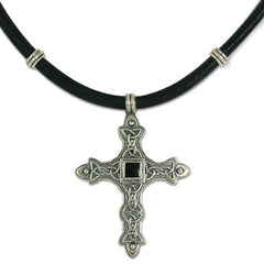 Aedan Cross Necklace on leather with side beads
