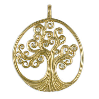 Gold with Diamonds Tree of Life Pendant