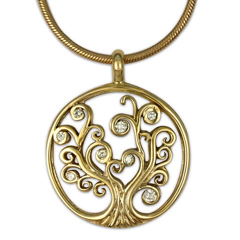 Tree of Life Small Gold Pendant 14KY with Diamonds