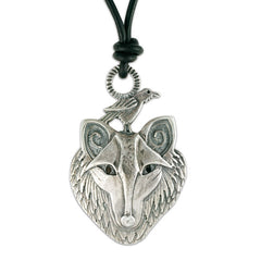 Wolf with Raven Pendant on Cord