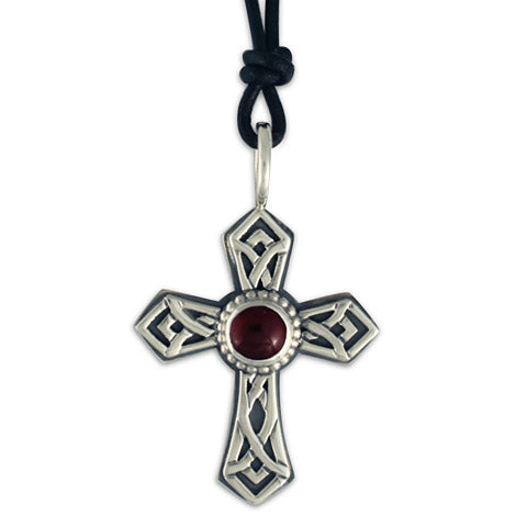 Pictish Cross with Gem on Leather