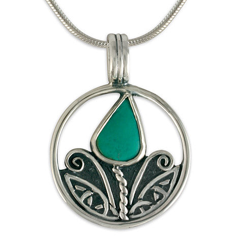 Tulip with Turquoise Silver Pendant