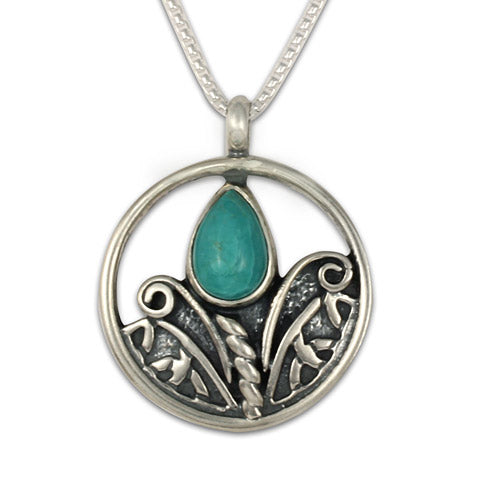 Small Tulip with Turquoise Silver Pendant