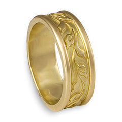 Narrow Bordered Flores Wedding Ring in 18K Yellow or White Gold