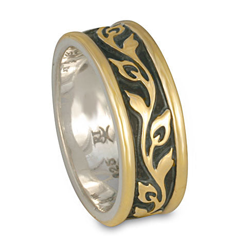 Narrow Bordered Flores Wedding Ring in Gold over Silver (GGG)