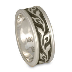 Narrow Bordered Flores Wedding Ring in Sterling Silver
