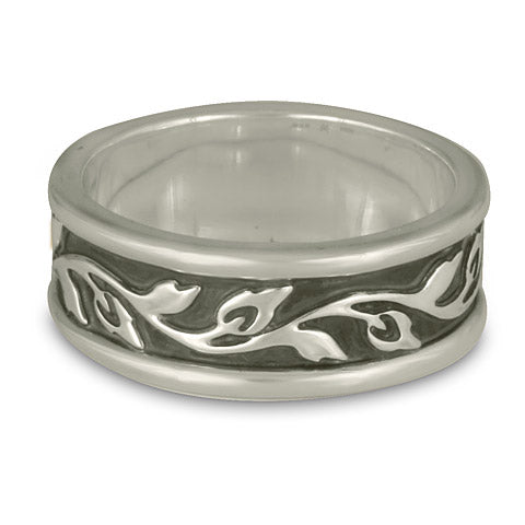 Narrow Bordered Flores Wedding Ring in Sterling Silver