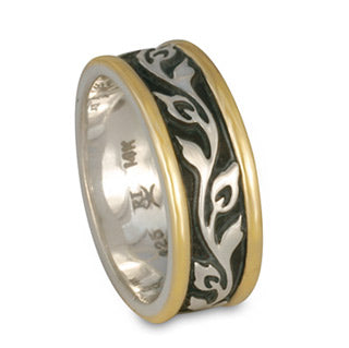 Narrow Bordered Flores Wedding Ring in Gold over Silver