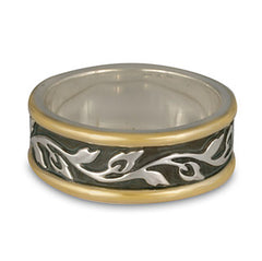 Narrow Bordered Flores Wedding Ring in Gold over Silver