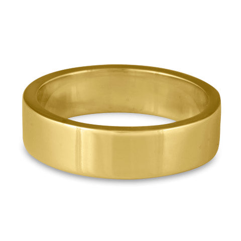 Flat Comfort Fit Wedding Ring, 18K Yellow Gold 6mm Wide by 2mm Thick.