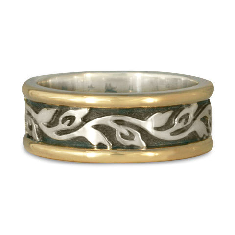 Medium Bordered Flores Wedding Ring in Gold over Silver (GSG)