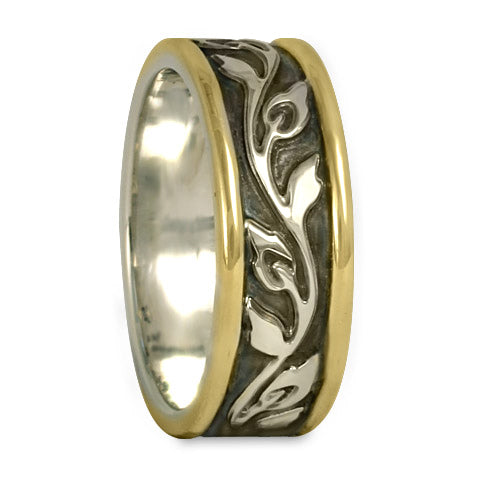 Medium Bordered Flores Wedding Ring in Gold over Silver (GSG)