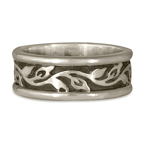 Medium Bordered Flores Wedding Ring in Sterling Silver