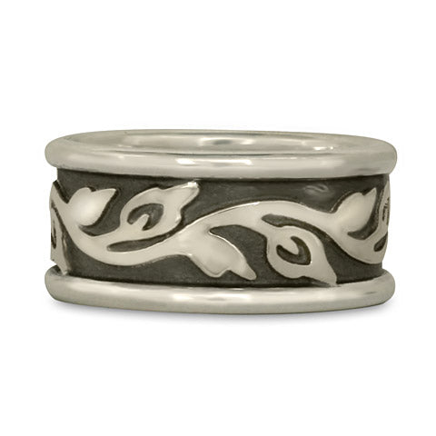 Wide Bordered Flores Wedding Ring in Sterling Silver
