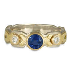 Wrap Solitaire Two Tone Gold Ring with Sapphire and Diamonds
