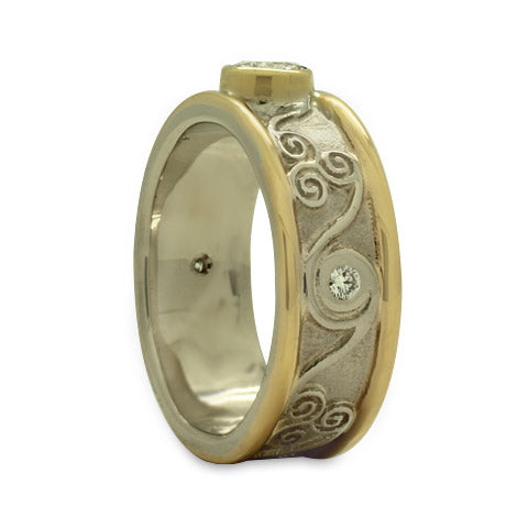 Bordered Triscali with Diamonds Ring in 14K White Gold